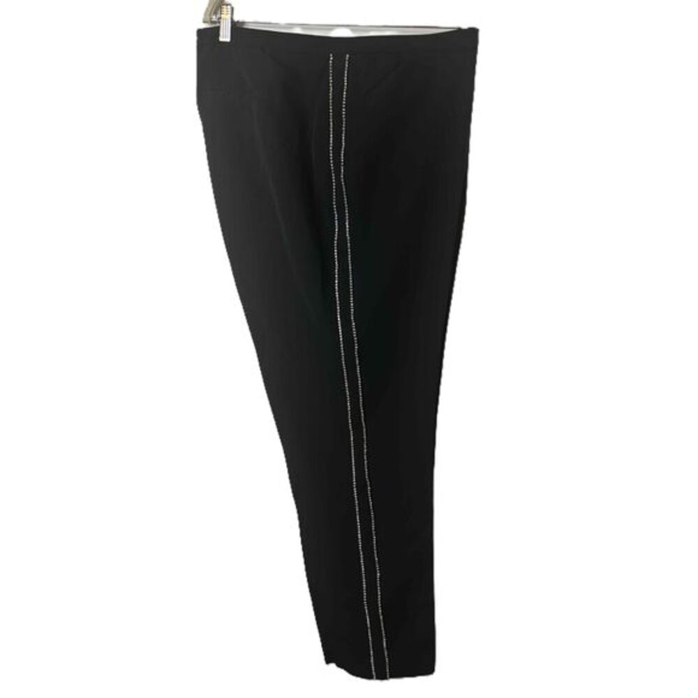 NWT Roamans Pants Plus Size 18W Black Straight Leg Rhinestone Side Stitching